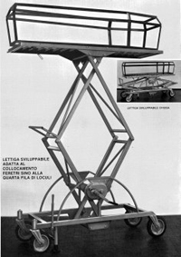 Il primo prototipo di lettiga sviluppabile (da un catalogo degli anni '70)